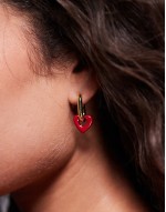 rectangle hoop earrings with heart charm in gold