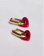 rectangle hoop earrings with heart charm in gold