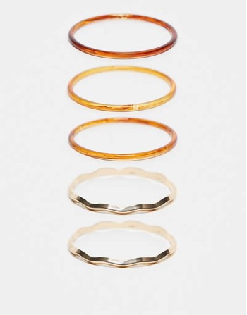 pack of 5 bangle bracelets with tort and metal mix detail in multi