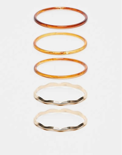 pack of 5 bangle bracelets with tort and metal mix detail in multi