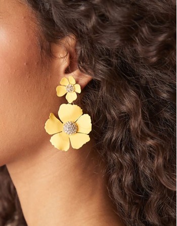 flower drop statement earrings in yellow