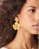 flower drop statement earrings in yellow