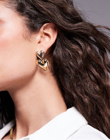 double heart earrings in gold