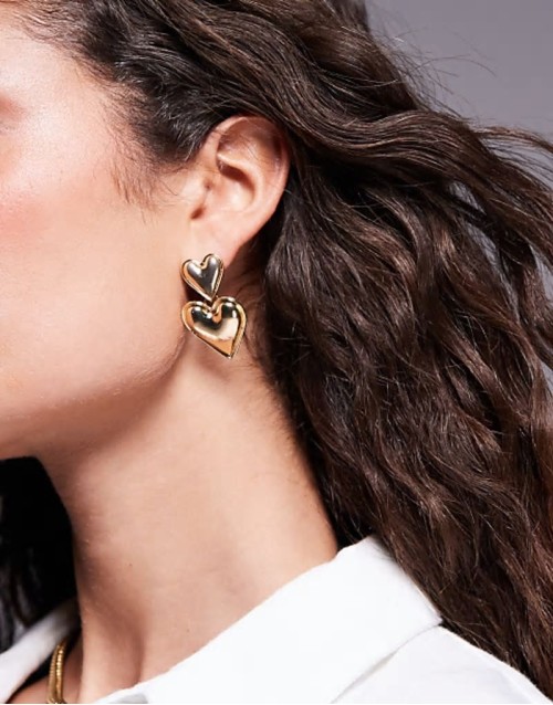 double heart earrings in gold