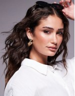 double heart earrings in gold