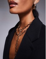 ulardotlan chunky layered t-bar necklace in gold