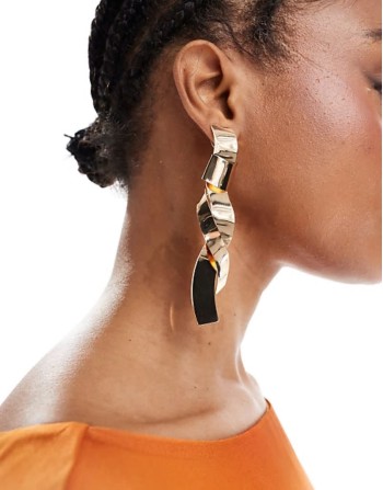 Limited Edition drop earrings with abstract ribbon detail in gold tone