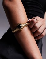 cuff bracelet with black stone in 18k gold plated