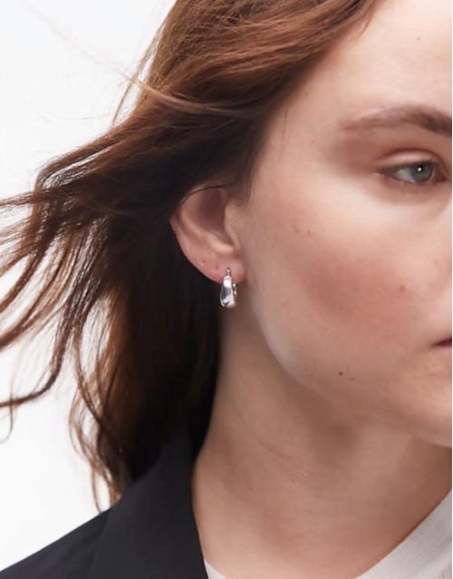 sterling silver chunky curved creole small hoop earrings