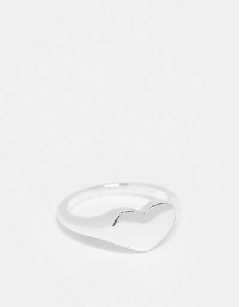 Curve heart signet ring in plated plated sterling silver