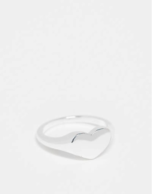 Curve heart signet ring in plated plated sterling silver