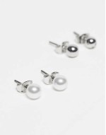 3 pack pearl & diamante stud earrings in silver & white
