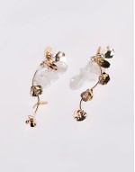 drop earrings in floral design with pearl petal detail in gold tone