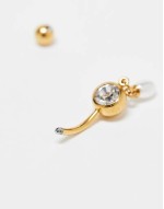 crystal and pearl belly bar in gold plated steel