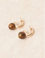 hoop earrings with real tigers eye ball detail in gold tone