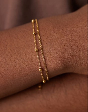 Lost Souls stainless steel 18ct gold plated multirow dainty ball chain bracelet
