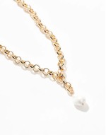 Curve necklace with faux pearl pendant in gold tone