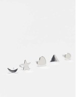 5 pack stud earrings star, moon and heart in silver