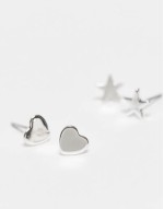 5 pack stud earrings star, moon and heart in silver