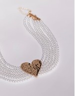 choker necklace with multi strand faux pearl and heart detail