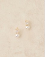 crystal baguette & pearl stud earrings in 18k gold plated