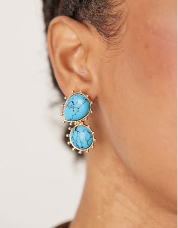 drop earrings with faux turquoise in gold tone