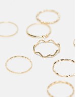 pack of 12 rings with twist details and engraved designs in gold tone