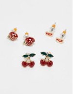 pack of 3 stud earrings with enamel fruit detail in multi