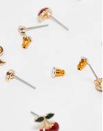 pack of 3 stud earrings with enamel fruit detail in multi