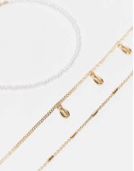 pack of 3 anklets with  faux pearl  and shell charm design in gold tone