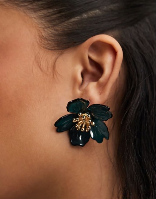 statement resin flower stud earrings in blue