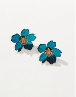 statement resin flower stud earrings in blue