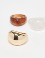 pack of 3 rings with mixed resin and gold tone