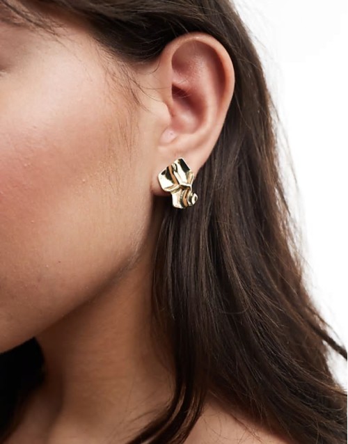 18k plated molten effect earrings in gold