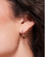 diamante heart huggie hoops in gold and pink
