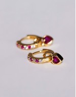 diamante heart huggie hoops in gold and pink