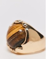 ring with real semi precious tigers eye stone in gold tone