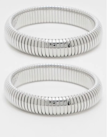 Benny pack of 2 snake chain bangles in silver tone