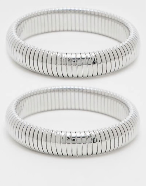 Benny pack of 2 snake chain bangles in silver tone
